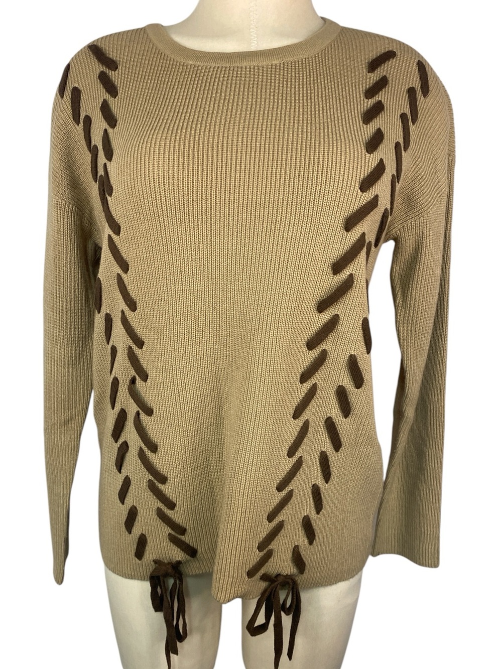 Lee Tsn Knit Sweater with Brown Lace-Up Detailing - Women’s Medium